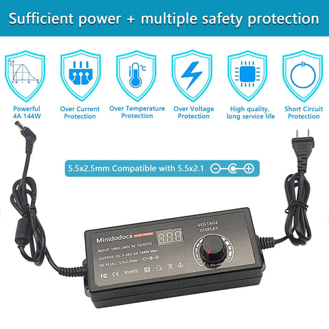 Total Beast 144W Power Supply Adjustable Dc 3V To 36V Variable Ac Dc Adapter with LED display and safety features.
