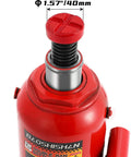 Close-up of Beefy 12 Ton Double Ram Bottle Jack Portable Hydraulic Lift For Cars And Trucks with visible screw top extension.