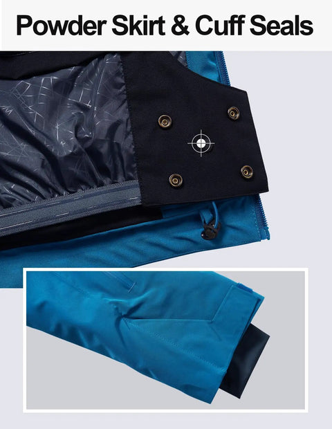 Men's Pro Ski Jacket With 15K Waterproof And 10K Breathable Fabric, Insulated Snowboard Coat With Helmet Hood, Blue Large detail