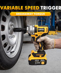 High Torque 1/2 Cordless Impact Wrench Replacing Dewalt Dcf894b in use, featuring variable speed trigger and 21V battery.