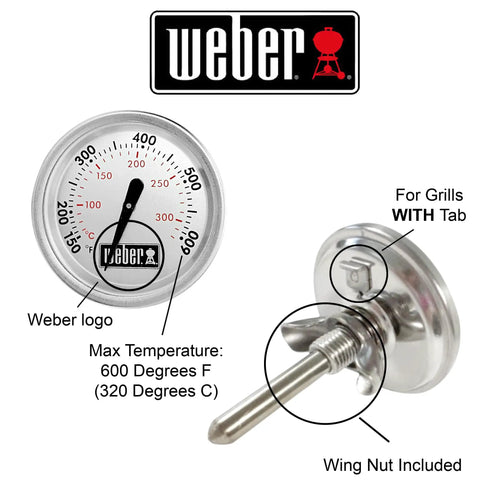 Charcoal And Gas Grill Replacement Thermometer With One And Thirteen Sixteenths Inch Diameter For Q Series And Spirit Grills