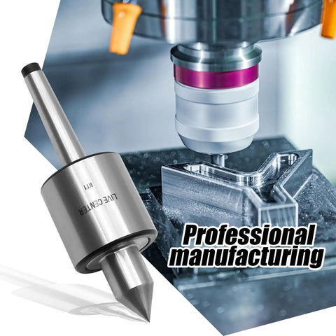 60 Degree 1MT Morse Taper Live Center for Lathe and CNC Work Beefy Triple Bearing Tailstock Center in a manufacturing setup