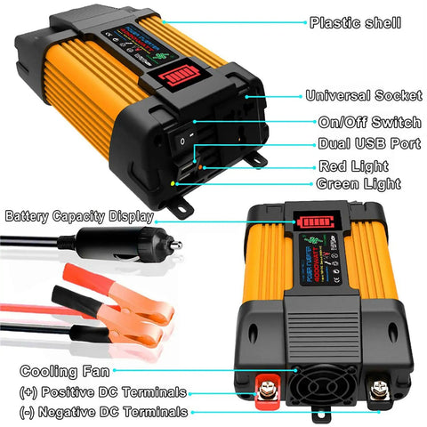 Off Grid Solar Power Kit With 4000W and 6000W Inverter, LED Power Display, Dual USB Ports, black and orange design