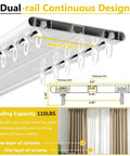 Double Row Curtain Track System With Silent Aluminum Alloy Ceiling Rails For Heavy Duty Drapes, Smooth Sliding, Room Divider For Bedroom Living Room And Hospital, White Finish, 1 Meter Length, dual-rail view