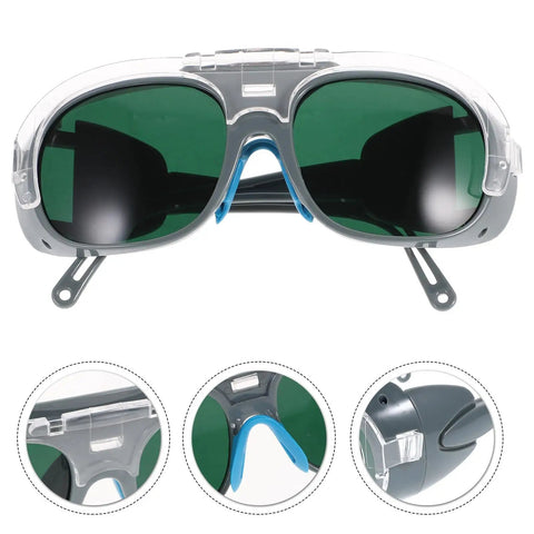 Heavy Duty Flip Up Welding Goggles 2 Pack Slick Anti Glare Polycarbonate Lenses showing front view with green lenses.