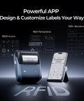 Fresh Wireless Bluetooth Label Maker Featuring 300Dpi Hd Print Quality For Photos And Stickers, Dope Blue Finish, Clean Compact Layout, Solid Home Office Essential with smartphone app displayed.