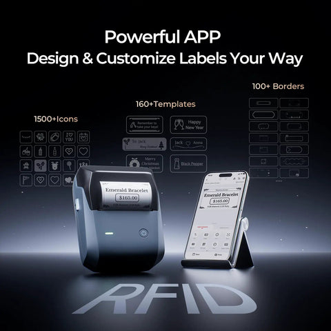Fresh Wireless Bluetooth Label Maker Featuring 300Dpi Hd Print Quality For Photos And Stickers, Dope Blue Finish, Clean Compact Layout, Solid Home Office Essential with smartphone app displayed.