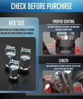 Diagram explaining hex size, proper seating, length for Heavy Duty M12x1.5 Closed End Bulge Lug Lock Nuts With Dual Hex Key, fits Honda Civic Accord Hyundai Kia.