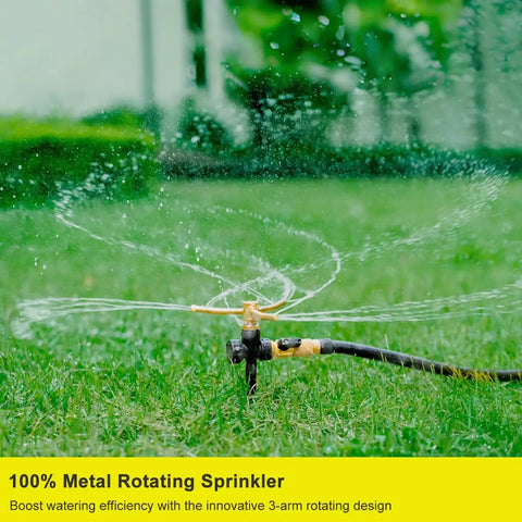 Heavy Duty Metal Lawn Sprinklers Two Pack With Spike Base Automatic Rotary 3 Arm Garden Sprinkler System 360 Degree Coverage