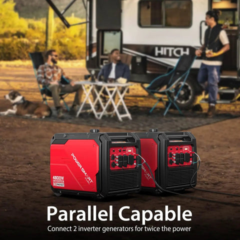 Portable 4800 Watt Inverter Generator With Wheel Kit For Easy Move And Setup Clean Power Under 3 Percent THD Quiet 69 dBA