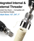 Shuielai 3 Piece Pipe Threading Tool Kit With Electric Drill Compatible Dual Function Internal External Thread Cutter For 1 2 3 4 And 1 Inch PVC Plastic Pipe Plumbing Repairs And DIY Projects, showing integrated internal and external threader.
