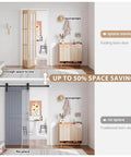 Image comparing a Double 30 By 80 Inch Bifold Barn Door With Tempered Frosted Glass And Solid Wood Space Saving Closet Door Kit next to a traditional sliding barn door.