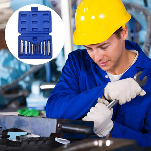 Heavy Duty 10 Pc Screw Tap Extractor Set M4 To M22 High Hardness Carbon Steel Easy Out Repair Kit For Stripped Damaged Broken Head Bolts Solid Grip In Your Car Or Home Tool Box in blue case