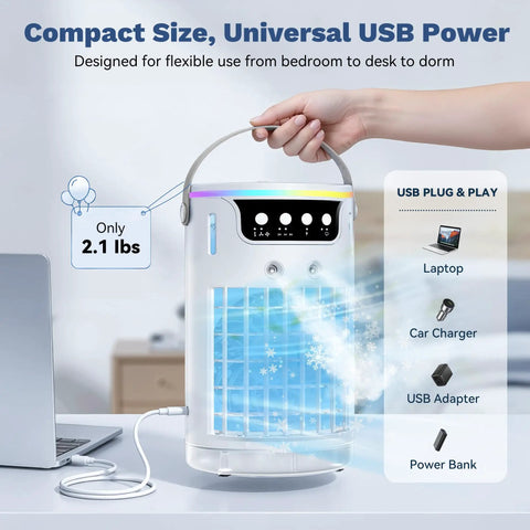 4 In 1 Personal Portable AC Cooler With Ice Water Mist, Evaporative Mini Swamp Fan for bedroom nightstand office dorm or RV