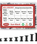 Badass Grip Chicago Screws And Round Flat Head Leather Rivets Assortment Pack with slick dark steel coating, 110 pc kit in gun black.