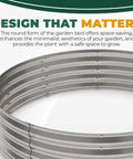 Round galvanized raised garden bed kit 2x2x1 ft for vegetables and flowers, showing silver steel design and open top view.