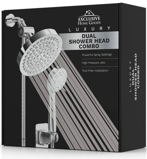 High Pressure Rainfall Shower Head With Handheld Combo, 6 Inch Rainfall Head And 70 Inch Hose, 3-Mode Spray visible on packaging