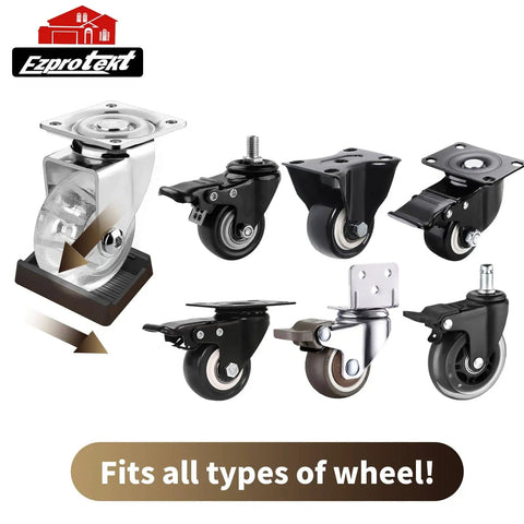 Rectangle Rubber Caster Cups No Slip Furniture Pads 8 Pack 2.9 by 2.3 Inches Anti Slip Grippers displayed with various wheel types