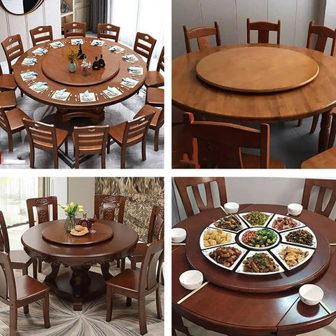 Big Ol Walnut Round Dining Table Lazy Susan Turntable 360 Degree Smooth Rotating Wooden Serving Tray 47 Inch Heavy Duty
