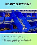 Built Tough Plastic Shelf Bins For Garage Storage And Drawer Organization 12 Inch By 3 Inch By 4 Inch Blue 24 Pack Versatile Bins That Fit Shelves Cabinets And Racks on metal shelving with assorted hardware.
