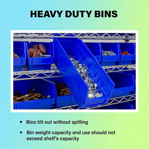 Built Tough Plastic Shelf Bins For Garage Storage And Drawer Organization 12 Inch By 3 Inch By 4 Inch Blue 24 Pack Versatile Bins That Fit Shelves Cabinets And Racks on metal shelving with assorted hardware.