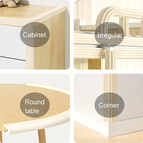 78.7 Inch L Shaped Corner Protector Self Adhesive Foam Edge Guards on various furniture edges including cabinet, table, corner.
