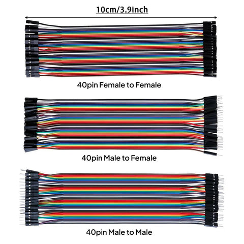 Jumper Wire Kit 120 Piece Set With Three 40 Pin Jumpers, 10 Cm Length, Multicolor Ribbon Cables, Male to Male and Female connectors