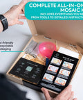 Set of 2 Mosaic Kits for Adults, Diy Stained Glass Craft for Beginners shown with open packaging and included tools