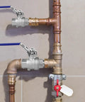 Three Quarter Inch Ball Valve With Locking Handle Full Port 304 Stainless Steel NPT Threaded Female To Male Shut Off Valves Two Pack installed on copper pipes