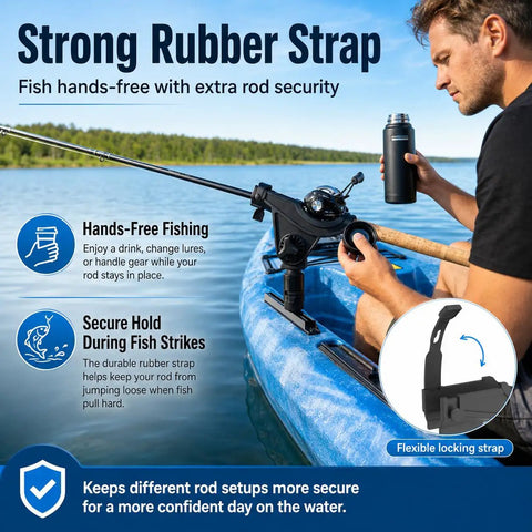 Kayak Track Rod Holder With Twist To Lock Adapter, 360 Degree Adjustable Track Adapter For Spinning And Baitcasting Reels, Rock Solid One Piece Design, Quick Setup Kayak Fishing Accessory Pack Of 1 with flexible locking strap on kayak