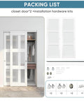 Image of a Sliding Bypass Closet Door Set, 48 Inches Wide By 80 Inches Tall, 24.5In Panels With Frosted Glass For Privacy and hardware kit.