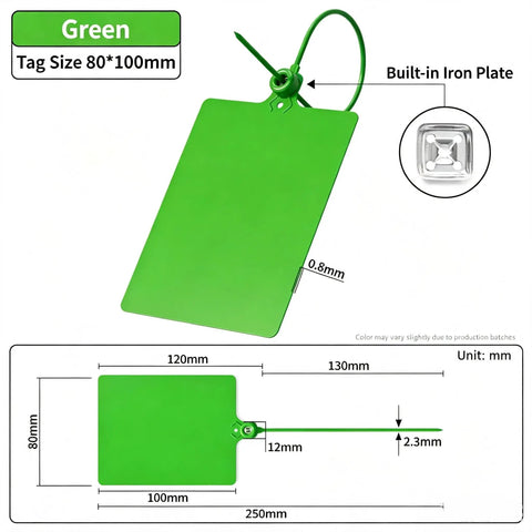 Large 50 Pack Plastic Shipping Tags With Metal Insert Lock 4x3.2 Inch Waterproof Blank Cargo Labels For Heavy Duty Logistics And Asset Tracking green plastic tag with dimensions 80x100mm