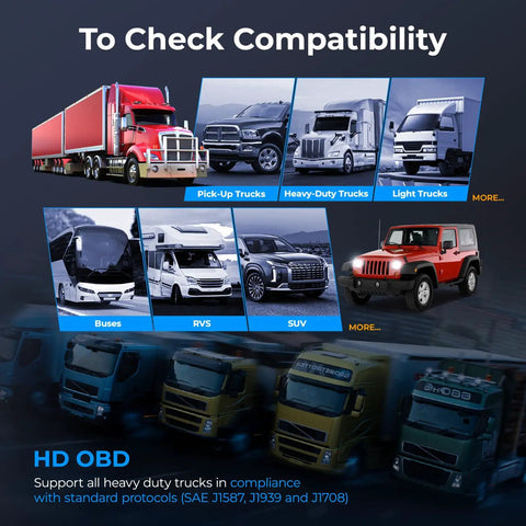 Various trucks and vehicles compatible with Heavy Duty Truck Scanner NL102 Pro Grade Full System Diagnostic Tool