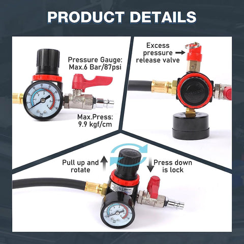 Amazon Angchun turbo leakage tester kit with pressure gauge, red valve, 10 pcs and 1.38–3.54 in adapters