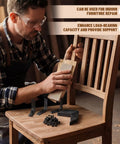 Man assembling chair using 100 Pcs 2 Inch Corner Brackets Set Steel L Shaped Right Angle Braces With Zinc Plating Four Hole Design
