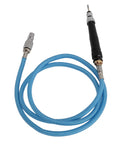 Kickass Pneumatic Pencil Die Grinder Crushing Metal With 70000Rpm Of Pure Air Powered Might air hose with blue braided cover and connector.