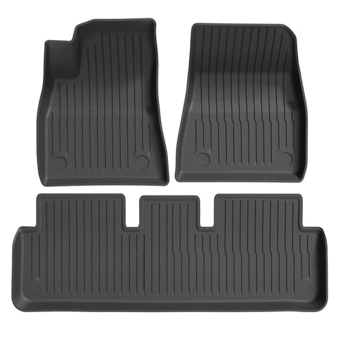 Custom Fit TPE All Weather Floor Liners For Tesla Model 3 Highland 2024 To 2026 Front And Rear Full Set Black mats shown.