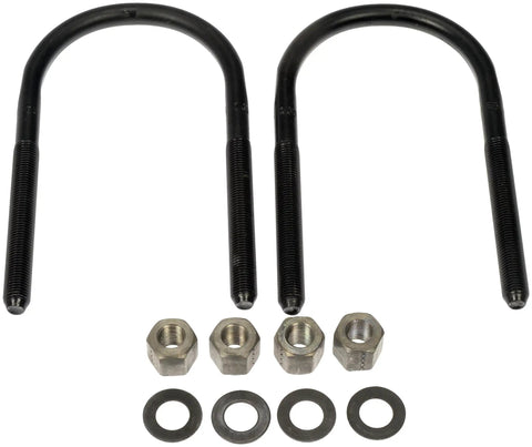 Rear Leaf Spring U-Bolt Kit for Jeep Models with bolts, nuts, and washers, compatible with select Jeep years and trailers.