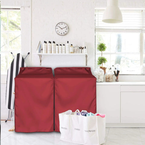 Two Pack Waterproof Washer And Dryer Covers With Zipper For Front Load And Top Load Machines Red Durable Fabric All Weather Protection For Laundry Room