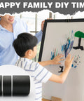 Child painting with assorted black masking tape set, featuring four widths 2, 1, 0.6, and 0.24 inches, for crafts and DIY projects.