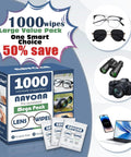 Navona 1000-count lens wipes box, pre-moistened and individually wrapped for eyeglasses and lenses — front view.