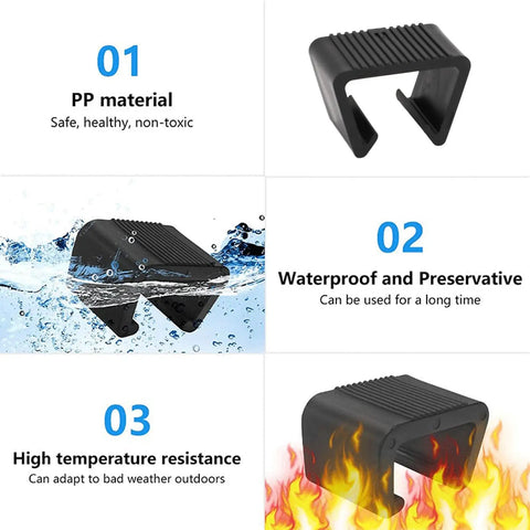 Easy Install Chair Fastener Clips For Outdoor Rattan Furniture showing waterproof, non-toxic, and heat-resistant features
