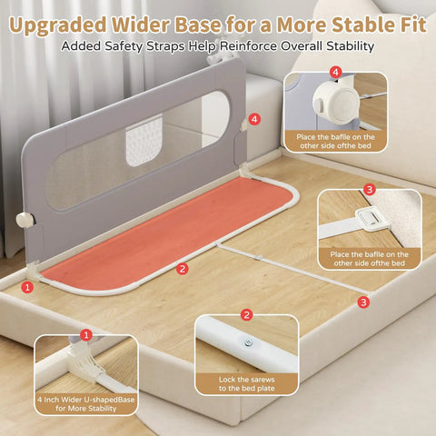 Toddler Bed Rail Guard, 47 Inch Foldable Bed Rail For Baby with reinforced carbon steel frame and secure connectors setup view
