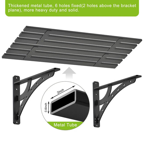 Heavy Duty Wall Mount Garage Shelf Set 2 Pack, 16x38 Inches, Solid Metal Floating Shelves With Six Hole Triangular Support