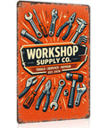 Tool Themed Vintage Metal Wall Art Sign 8x12 Inch For Garage Workshop Shed Man Cave Basement Decor Industrial Aluminum Rust Resistant Gift For Tool Lovers, orange workshop sign