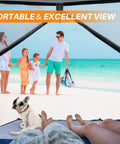 Family viewed from Beach Shade Tent With UPF 50 Plus Sun Protection For 3 To 8 People Portable Family Beach Canopy at the beach.