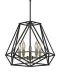 Juliet 1-Light Industrial Chandelier In Matte Black With Open Socket Design And Hanging Chain, geometric cage shape