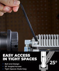 Person using 26 Piece Metric And SAE Allen Wrench Set With Ball End Long Arm Hex Keys From One Point Two Seven Millimeter To Ten Millimeter And From Three Sixty Fourths Of An Inch To Three Eighths Of An Inch With Handy Holder For Auto Maintenance And DIY Projects to reach tight space with tool.