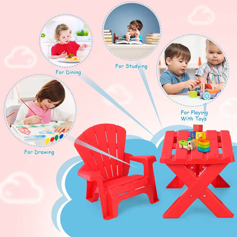 Durable Plastic Kids Table And Chair Set For Outdoor Fun With Adirondack Style Chairs Ideal For Picnic Garden Patio Backyard And Beach Time Safe Non Toxic Materials For Toddlers