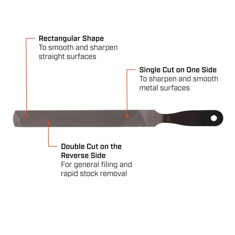 8 Inch Rectangular Hand File With Double Cut On One Side And Single Cut On The Other For Fast Material Removal And Finishing